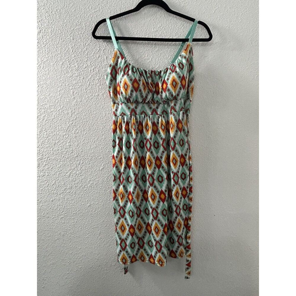 Allison Brittney Womans Midi Summer Padded Bust Tie Aztec Geometric Dress Size M